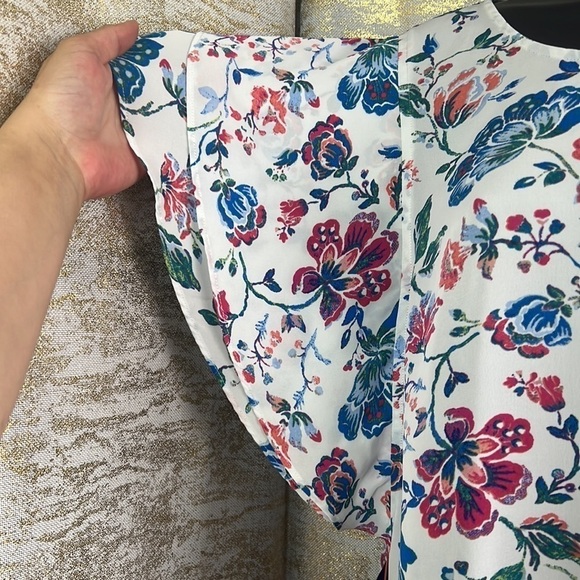 Laundry By Shelli Segal Floral Ruffle SideTie Short Sleeve Top Size L - Picture 5 of 15